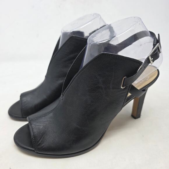 Vince Camuto Leather Peep Toe Slingback Heels Womens 8M Black - Picture 1 of 8